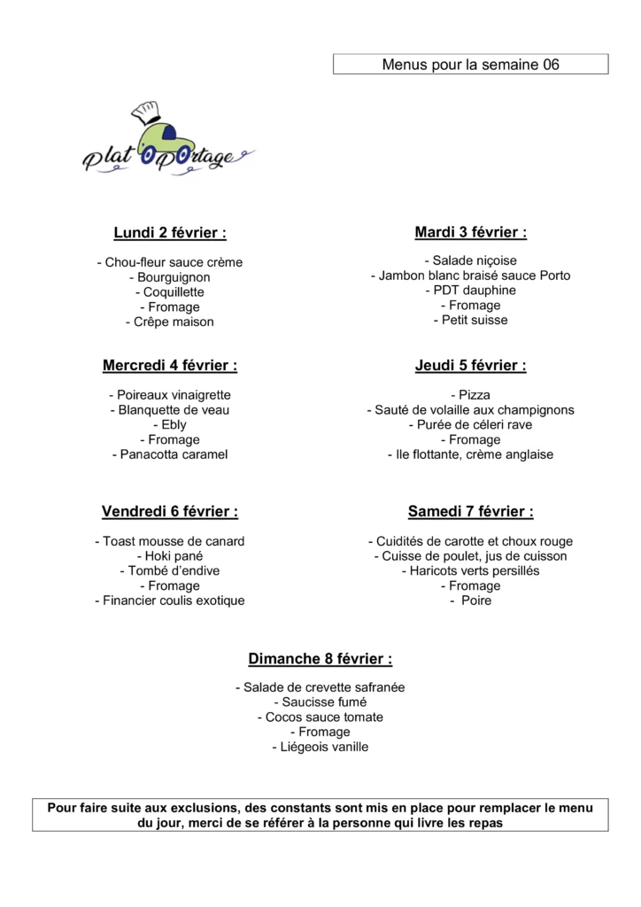 Plato Portage Portage De Repas A Domicile Laval Menu Semaine 6 1