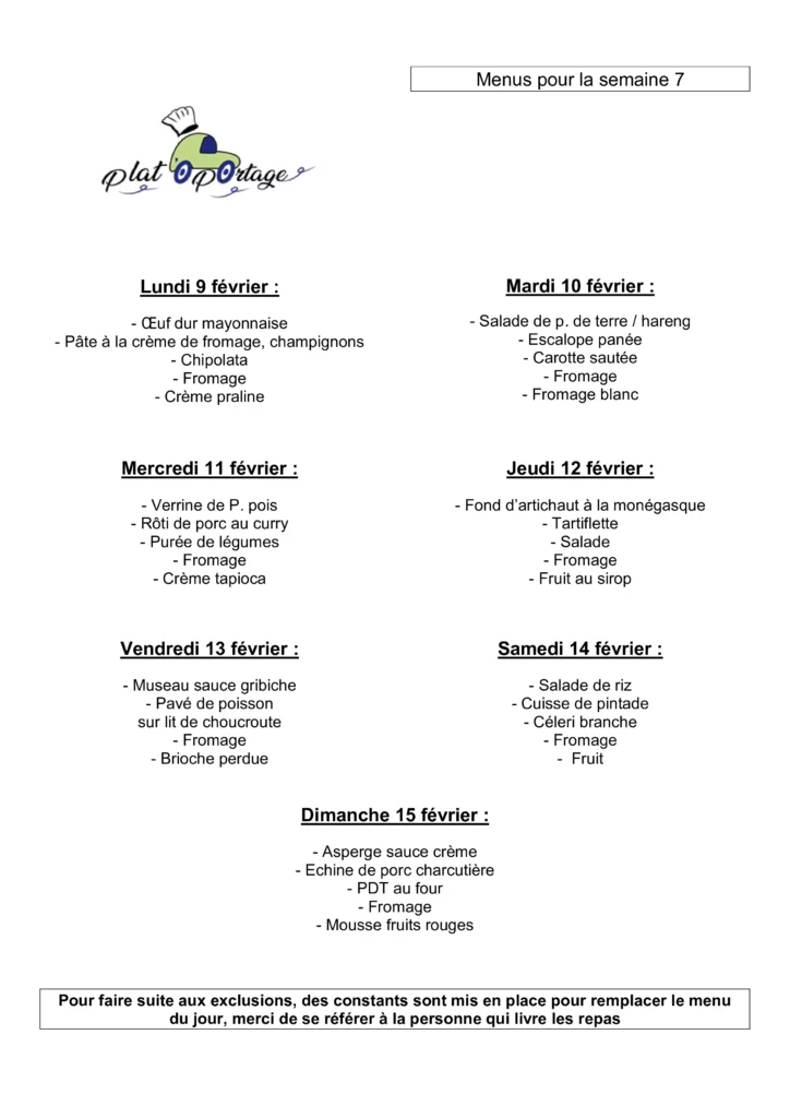 Plato Portage Portage De Repas A Domicile Laval Menu Semaine 7 1