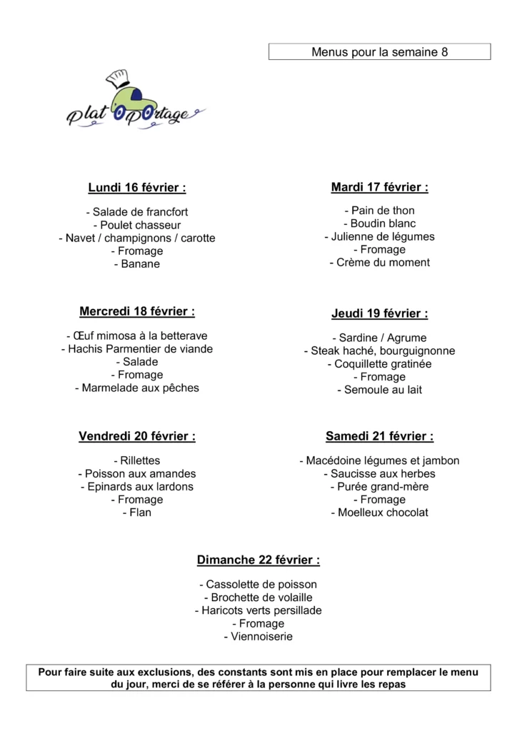 Plato Portage Portage De Repas A Domicile Laval Menu Semaine 8